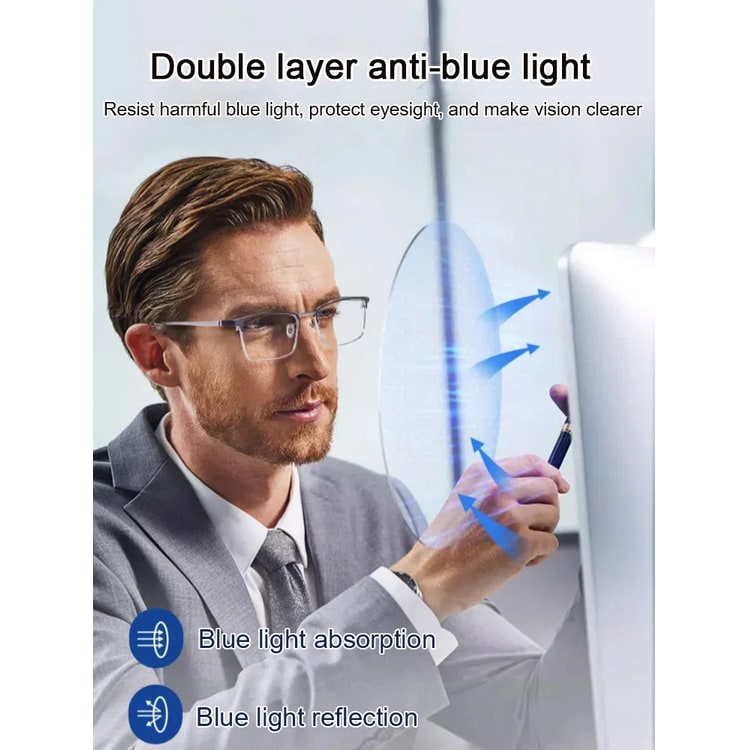 Men's Computer Reading Glasses with Light Blocking and Half-Rim Frame