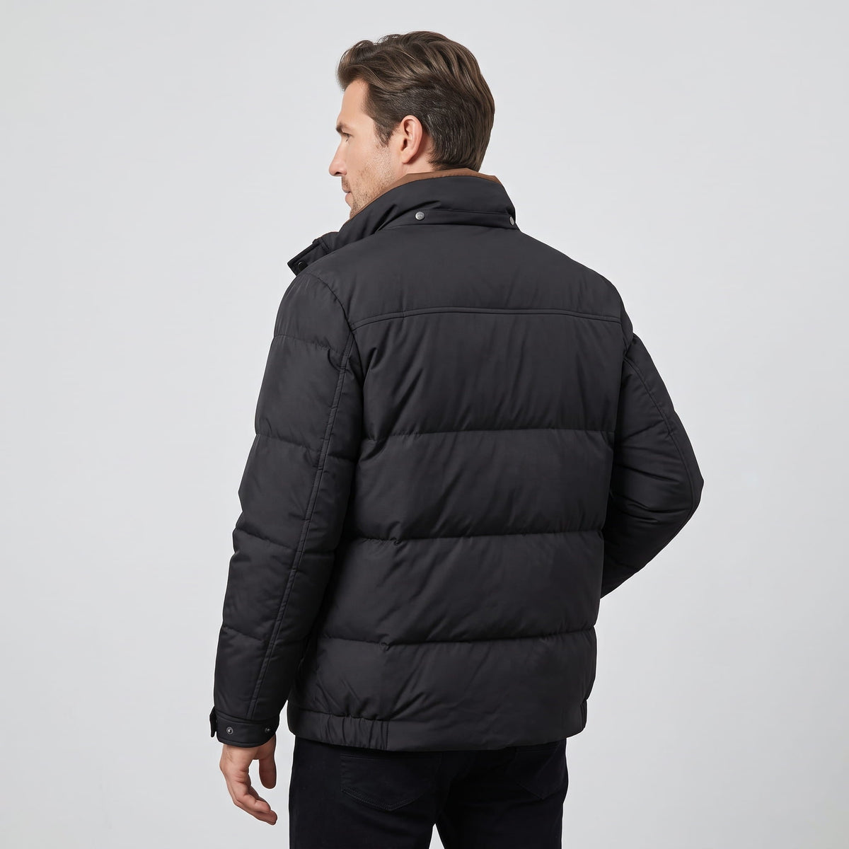Corduroy-Collar Puffer Jacket – Snap Placket, Bubble Quilting & Side Pockets | Brecken