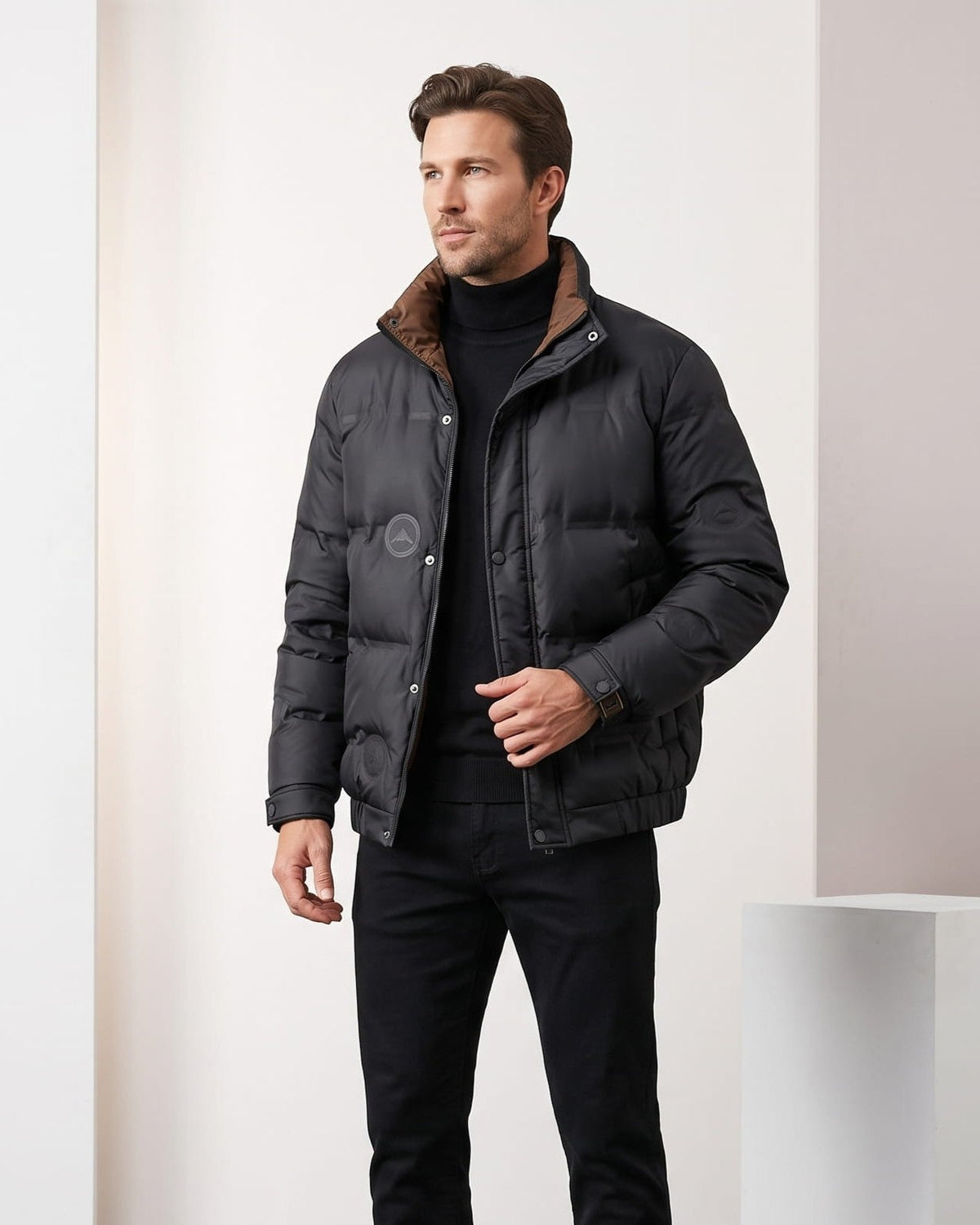 Corduroy-Collar Puffer Jacket – Snap Placket, Bubble Quilting & Side Pockets | Brecken