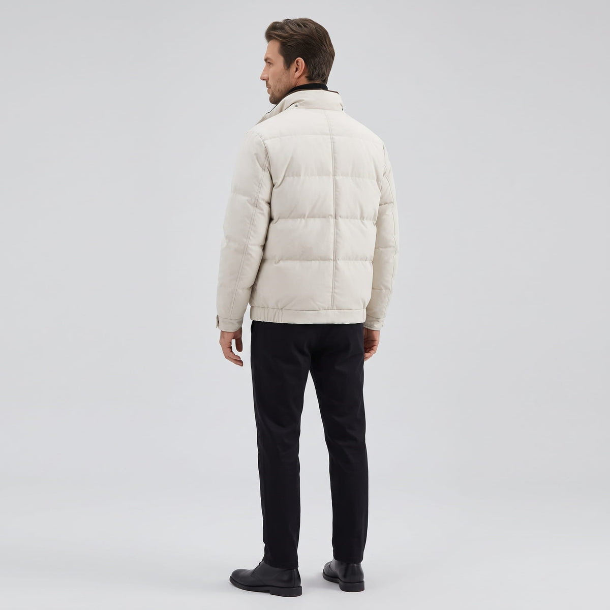 Corduroy-Collar Puffer Jacket – Snap Placket, Bubble Quilting & Side Pockets | Brecken