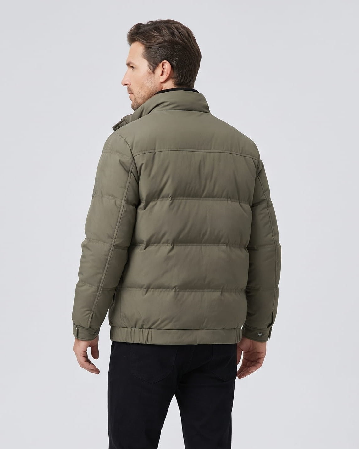 Corduroy-Collar Puffer Jacket – Snap Placket, Bubble Quilting & Side Pockets | Brecken