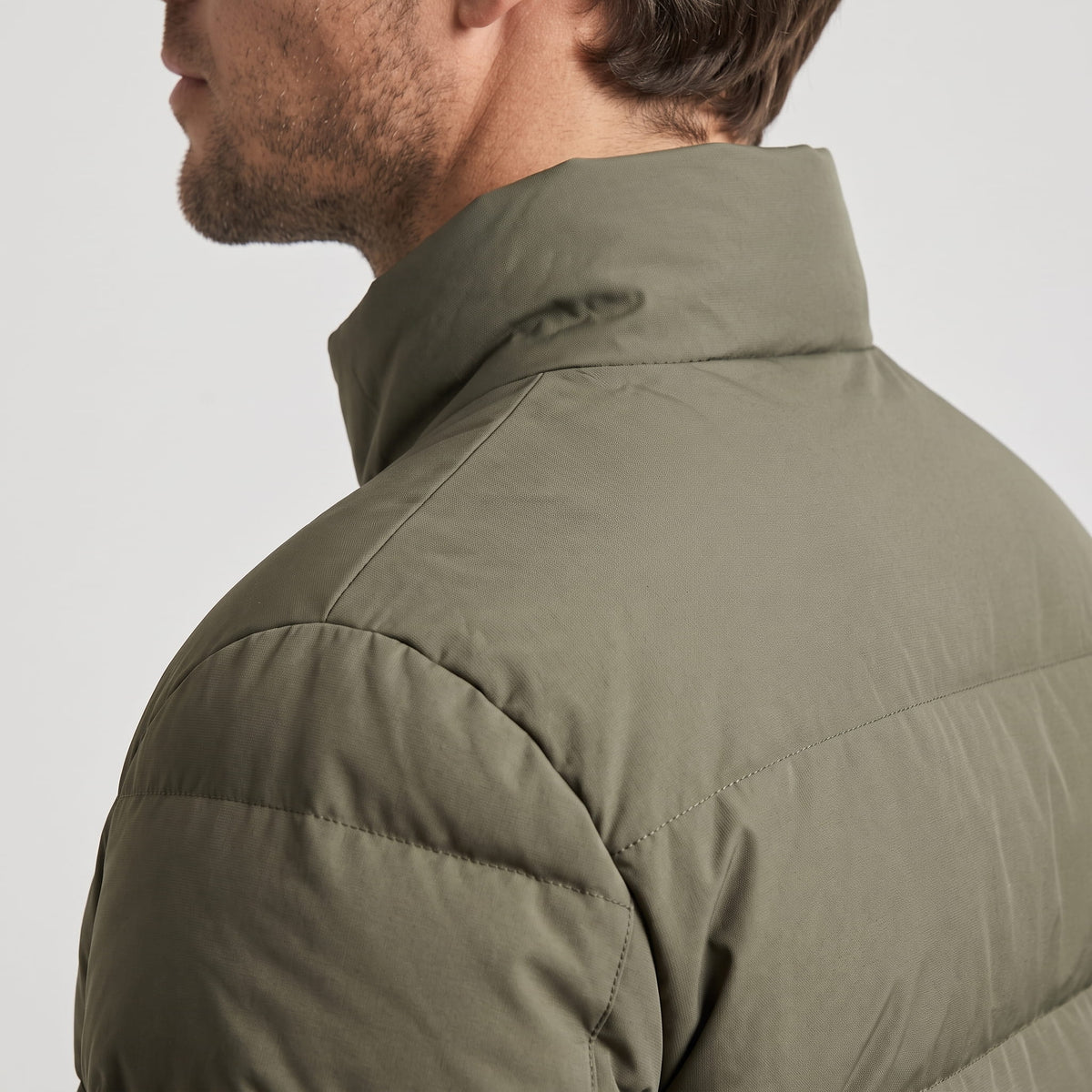 Corduroy-Collar Puffer Jacket – Snap Placket, Bubble Quilting & Side Pockets | Brecken