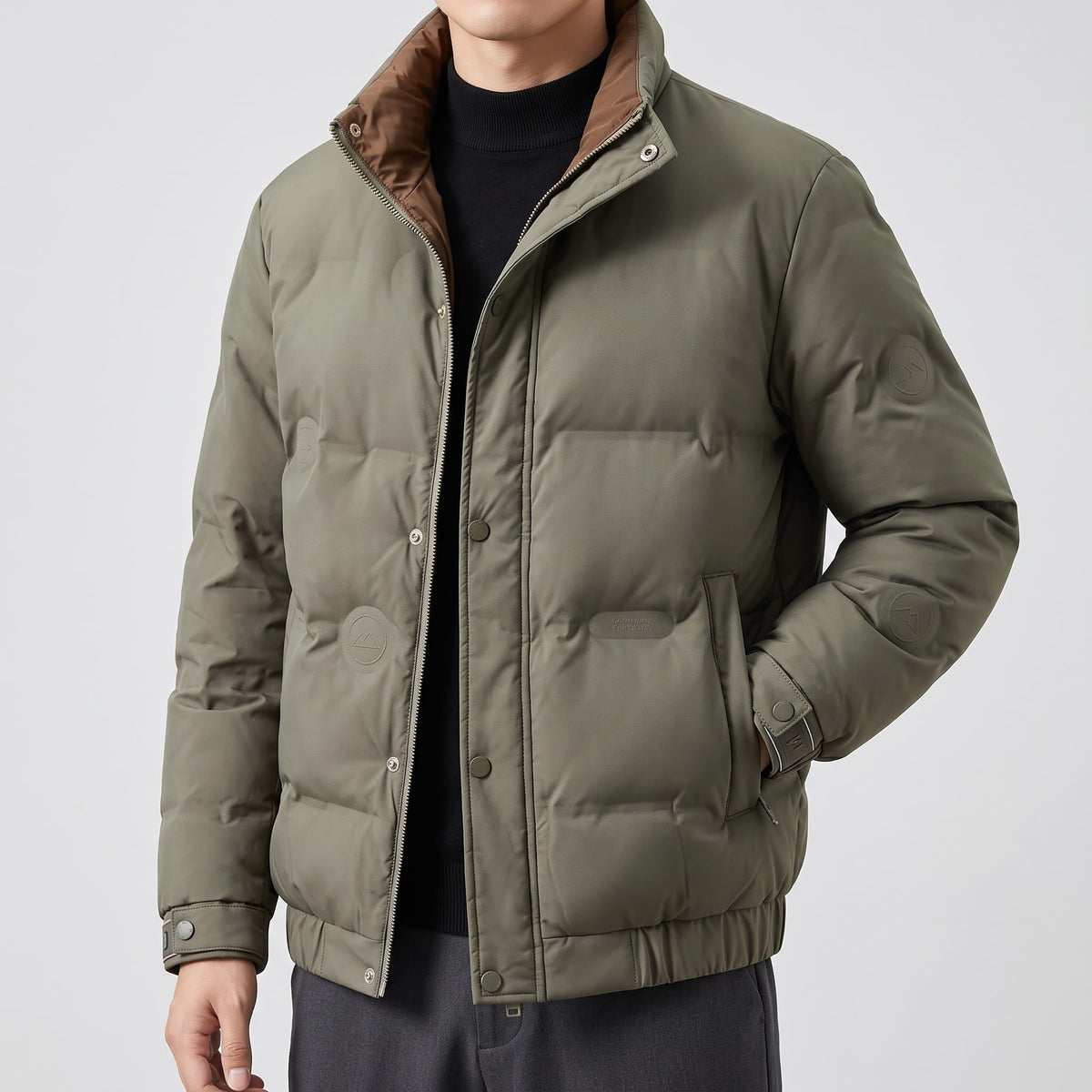 Corduroy-Collar Puffer Jacket – Snap Placket, Bubble Quilting & Side Pockets | Brecken