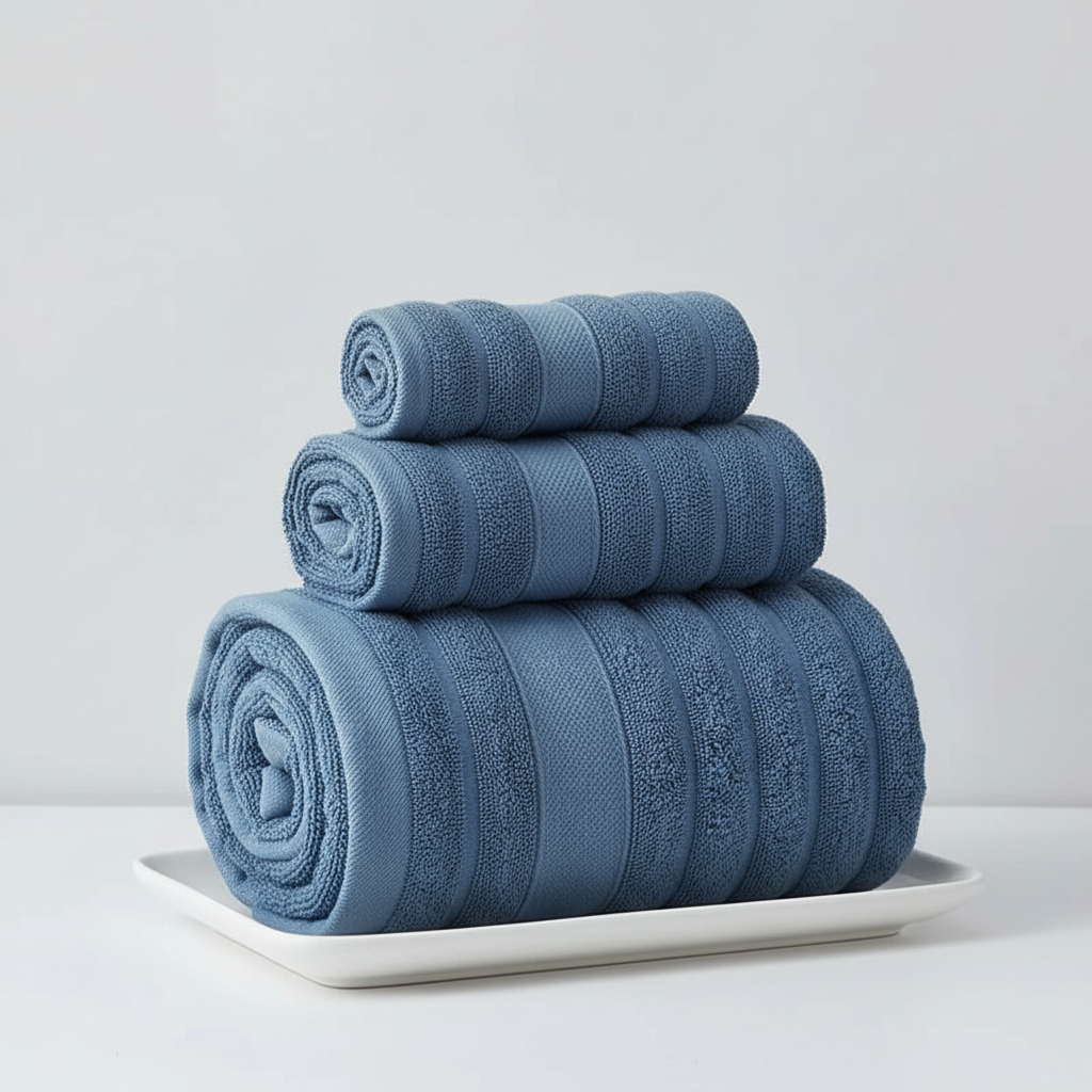 Cotton Terry Bath Towel Set for Bathroom with Ribbed Texture Three Piece
