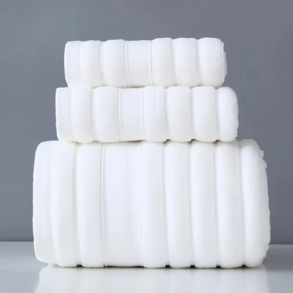 Cotton Terry Bath Towel Set for Bathroom with Ribbed Texture Three Piece