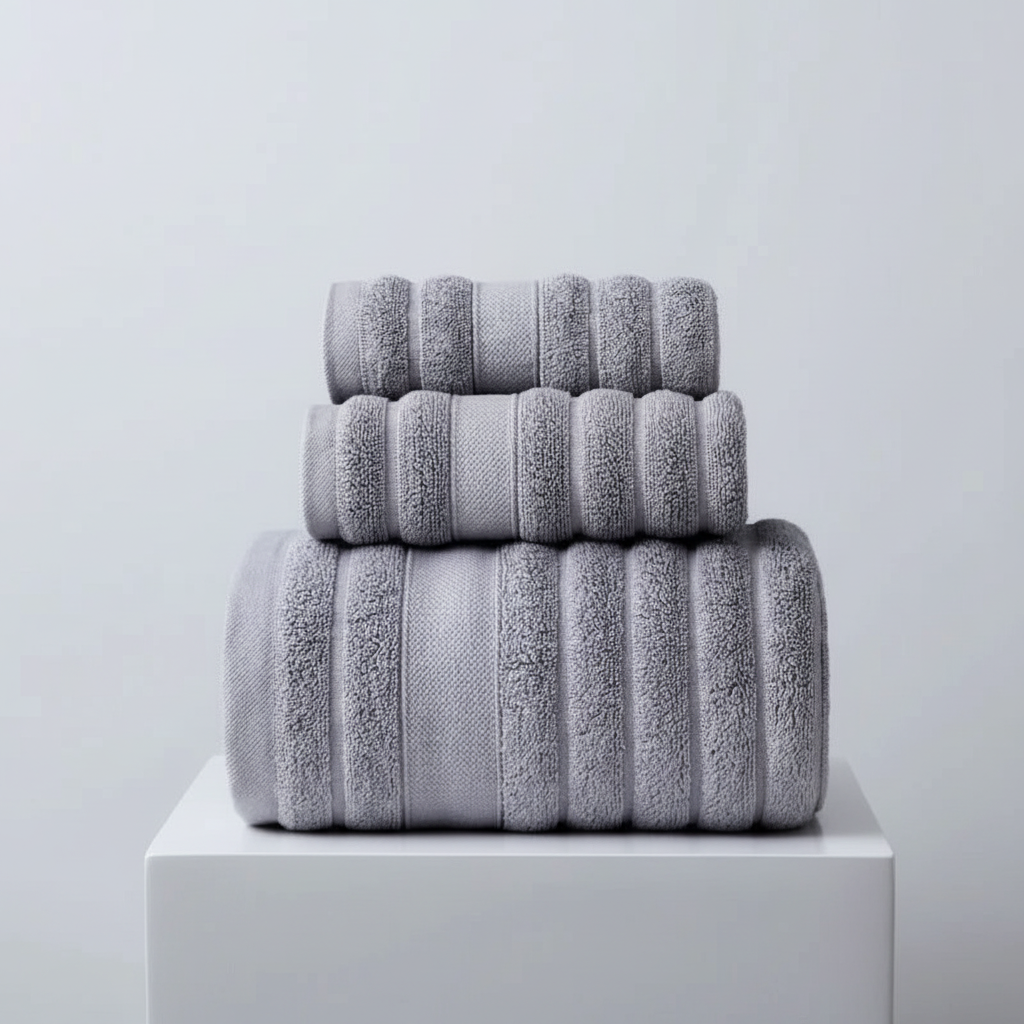 Cotton Terry Bath Towel Set for Bathroom with Ribbed Texture Three Piece