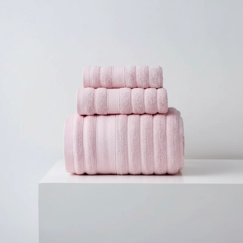 Cotton Terry Bath Towel Set for Bathroom with Ribbed Texture Three Piece