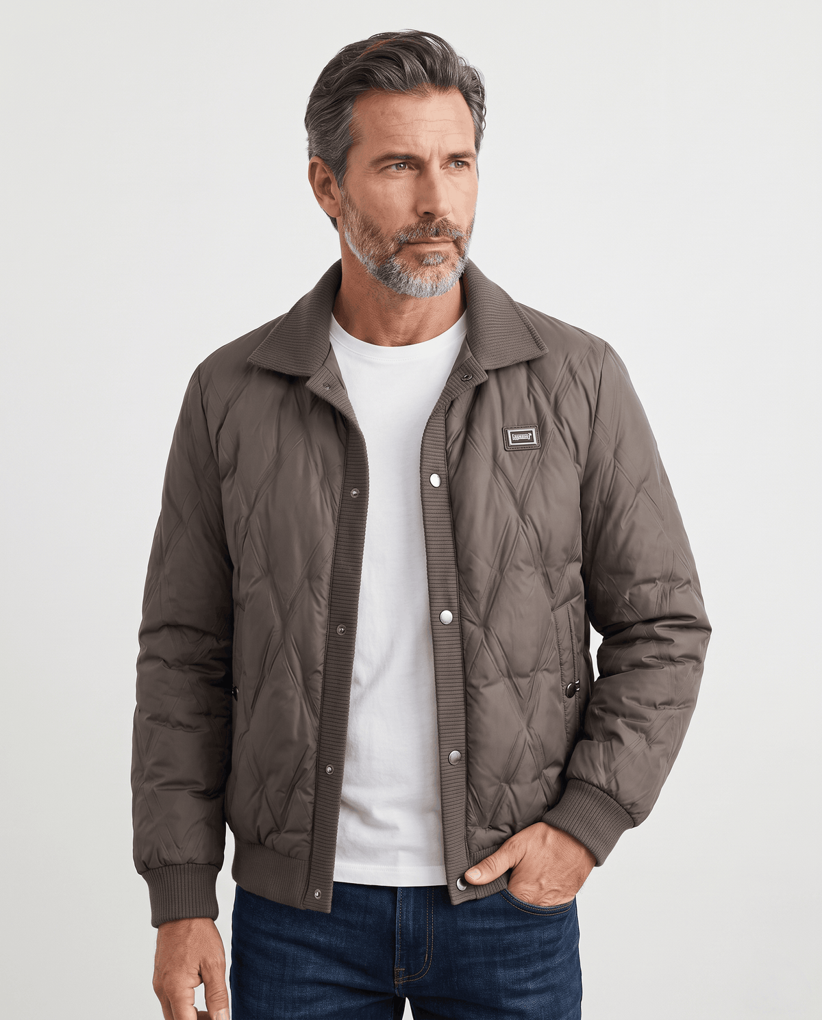 Duck Down Puffer Jacket – Diamond Quilted, Ribbed Collar & Snap Front | Warren
