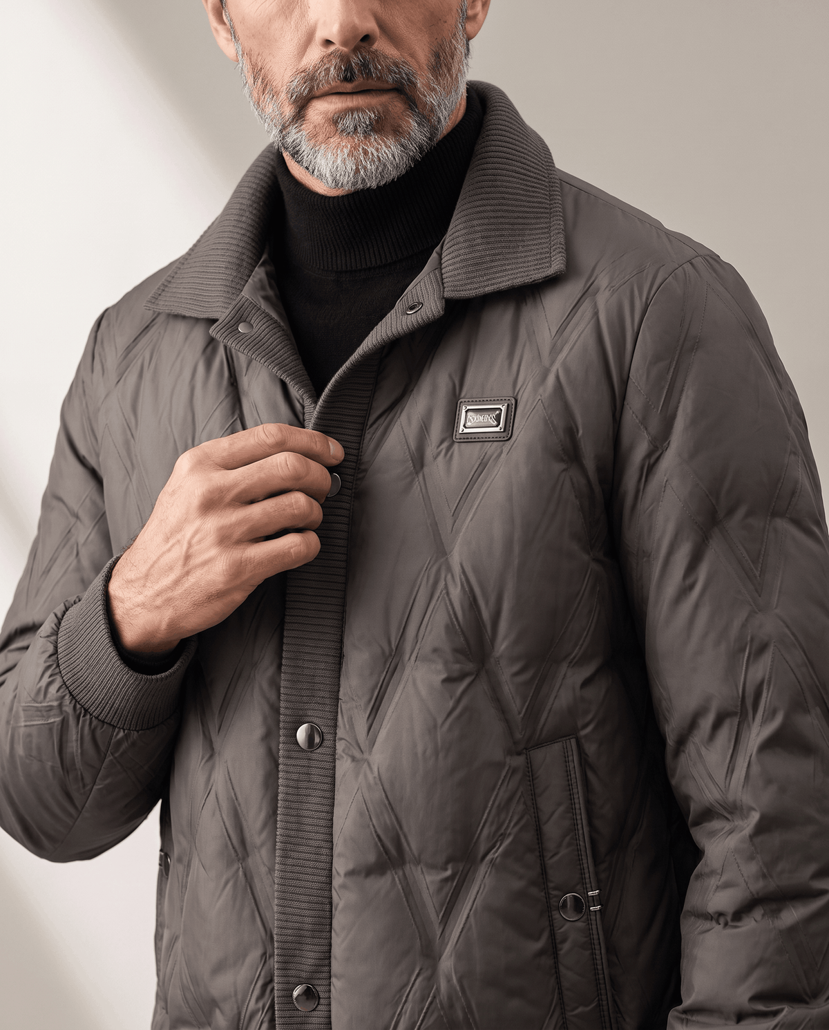 Duck Down Puffer Jacket – Diamond Quilted, Ribbed Collar & Snap Front | Warren