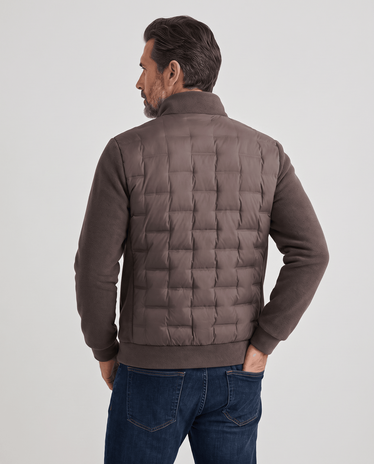 Hybrid Puffer Jacket – Quilted Body, Fleece Sleeves & Stand Collar | Emilio