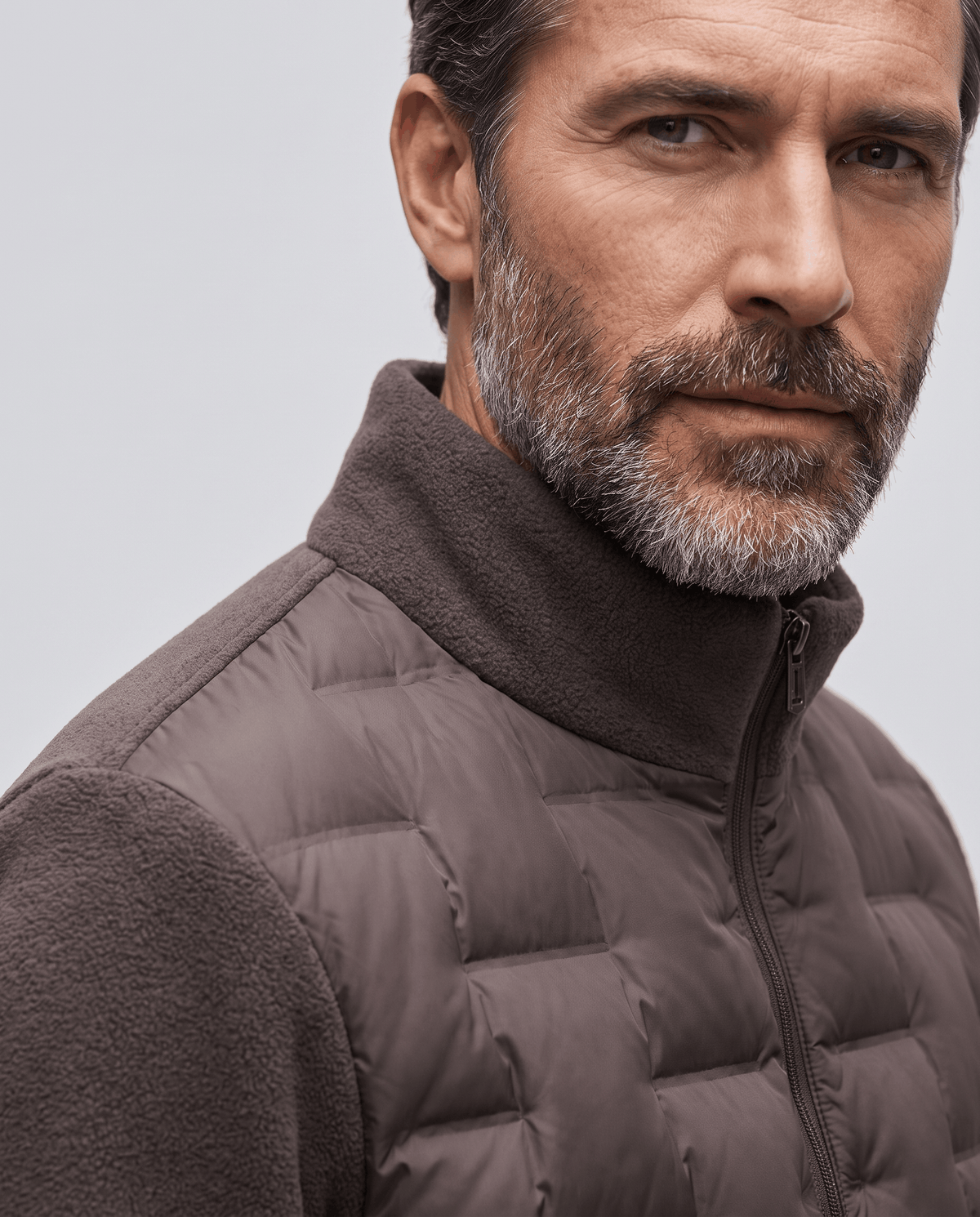 Hybrid Puffer Jacket – Quilted Body, Fleece Sleeves & Stand Collar | Emilio