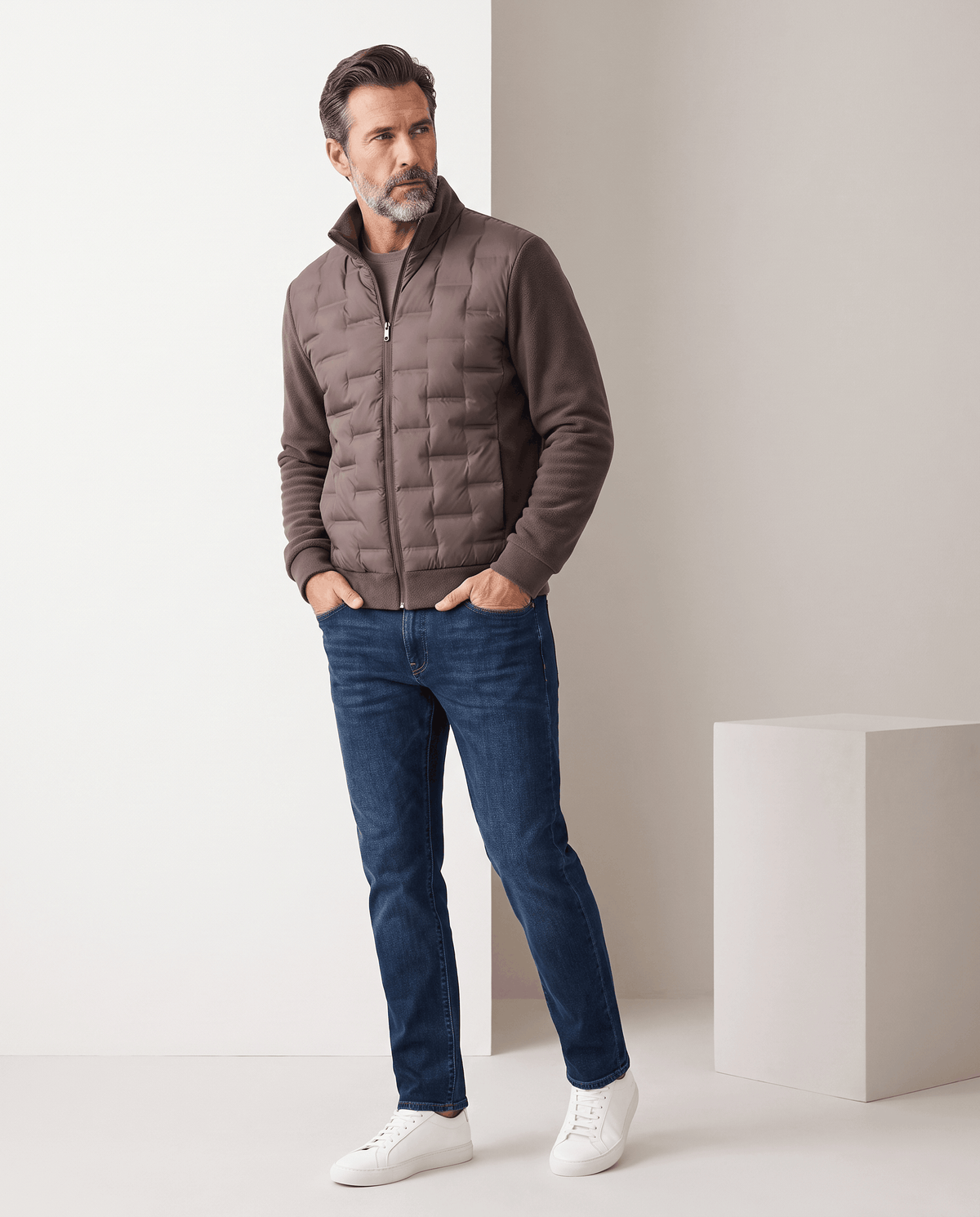Hybrid Puffer Jacket – Quilted Body, Fleece Sleeves & Stand Collar | Emilio