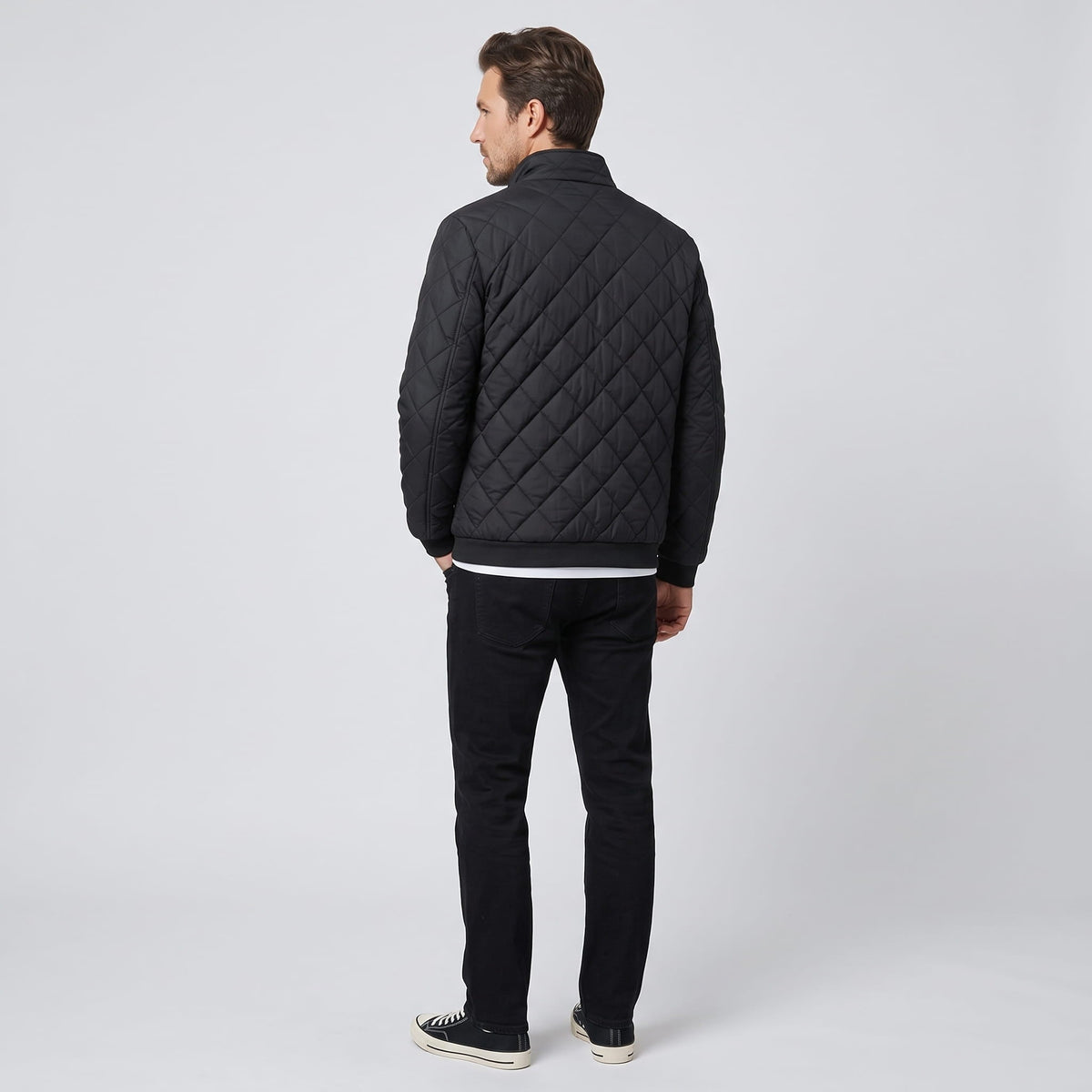 Diamond-Quilted Bomber Jacket – Stand Collar, Ribbed Trim & Zip Pockets | Marlow