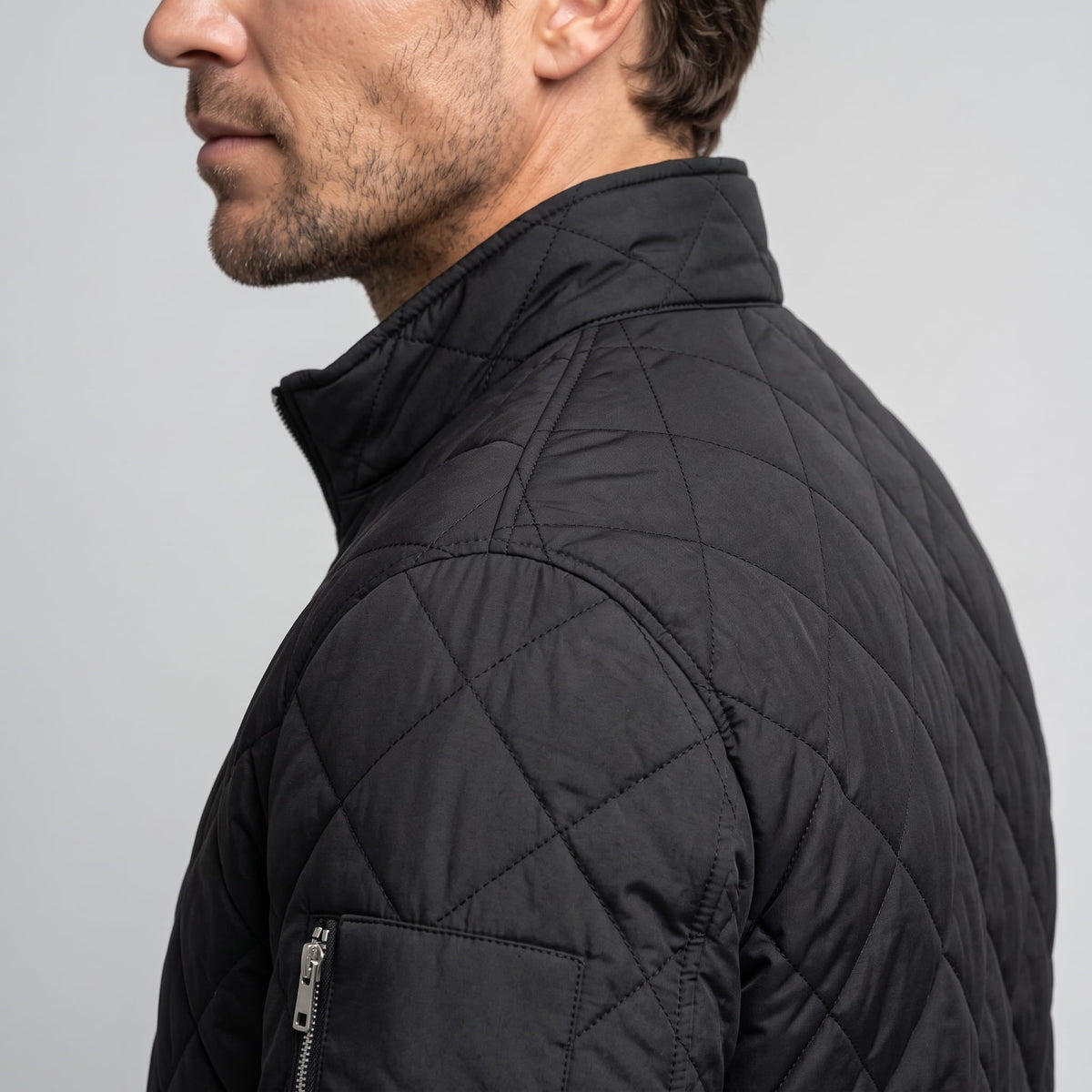 Diamond-Quilted Bomber Jacket – Stand Collar, Ribbed Trim & Zip Pockets | Marlow