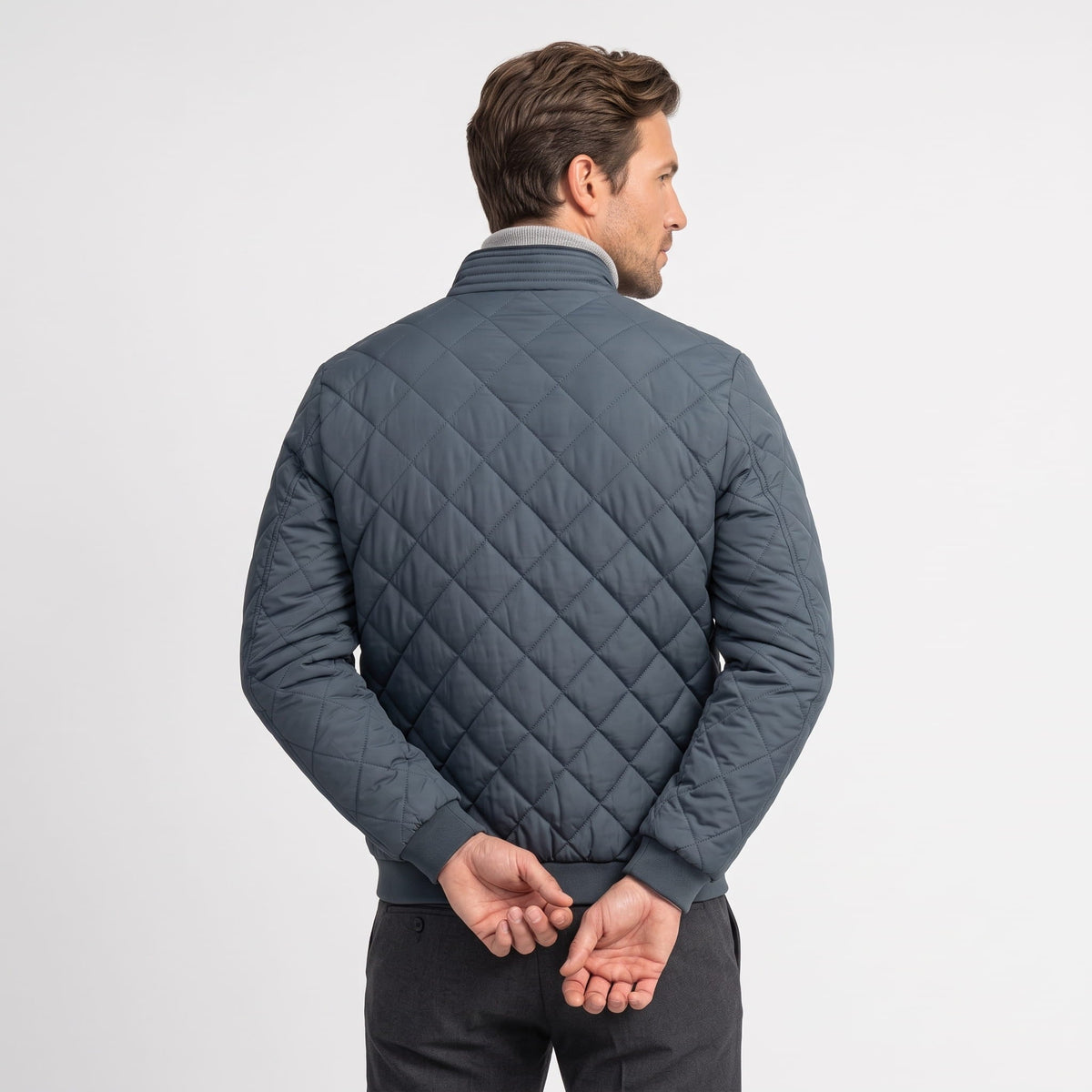 Diamond-Quilted Bomber Jacket – Stand Collar, Ribbed Trim & Zip Pockets | Marlow