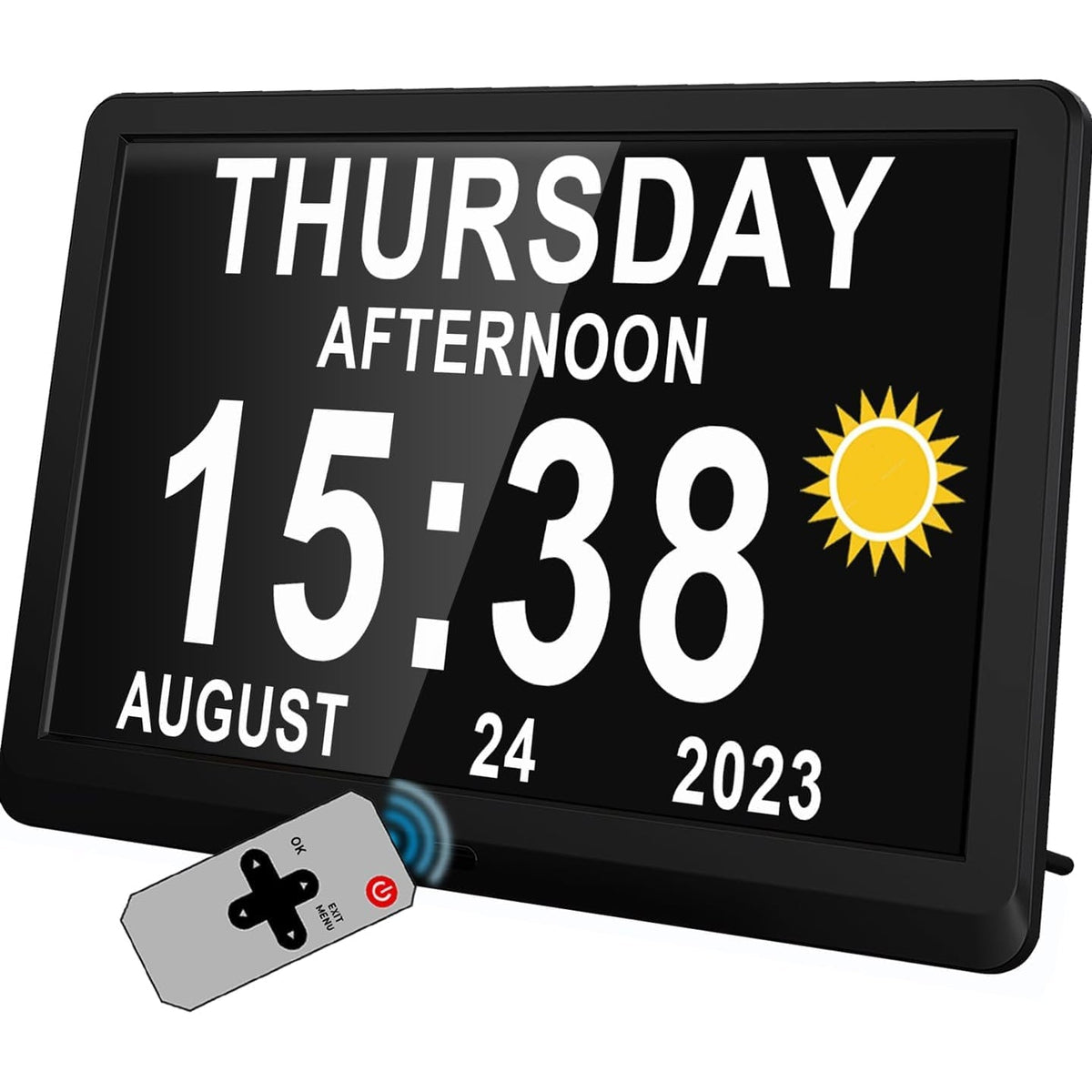 Digital Clock Seconds Electronic Wall Calendar Day with Large Display and Remote for Seniors