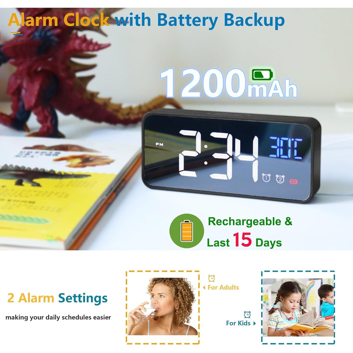 Digital Clock Seconds Electronic Wall Calendar Day with Large Display and Remote for Seniors