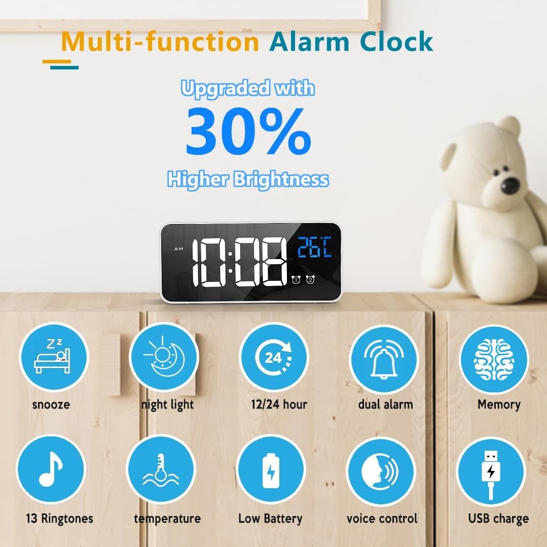 Digital Clock Seconds Electronic Wall Calendar Day with Large Display and Remote for Seniors