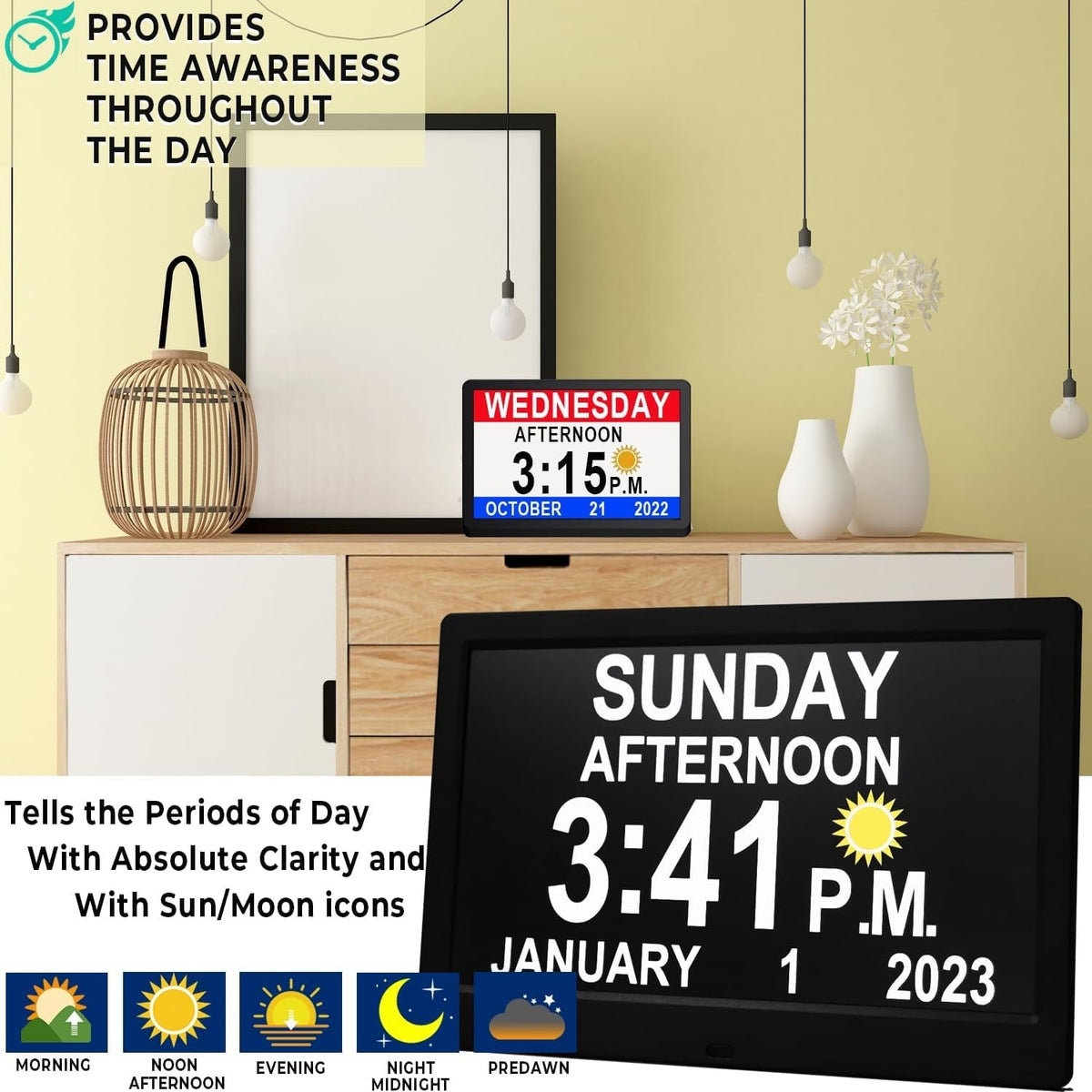 Digital Clock Seconds Electronic Wall Calendar Day with Large Display and Remote for Seniors