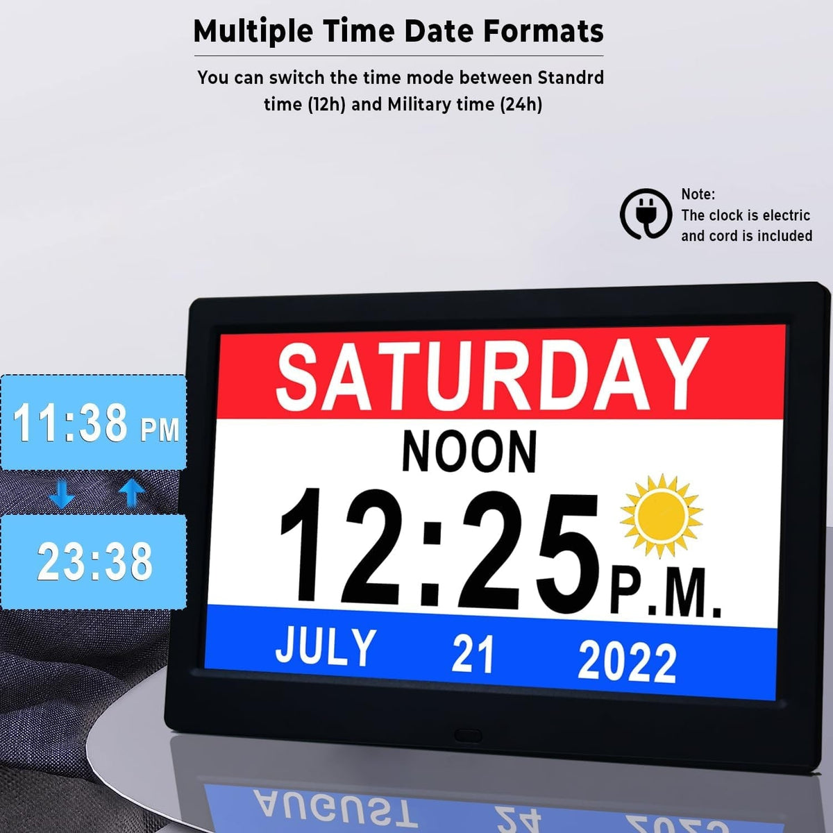 Digital Clock Seconds Electronic Wall Calendar Day with Large Display and Remote for Seniors