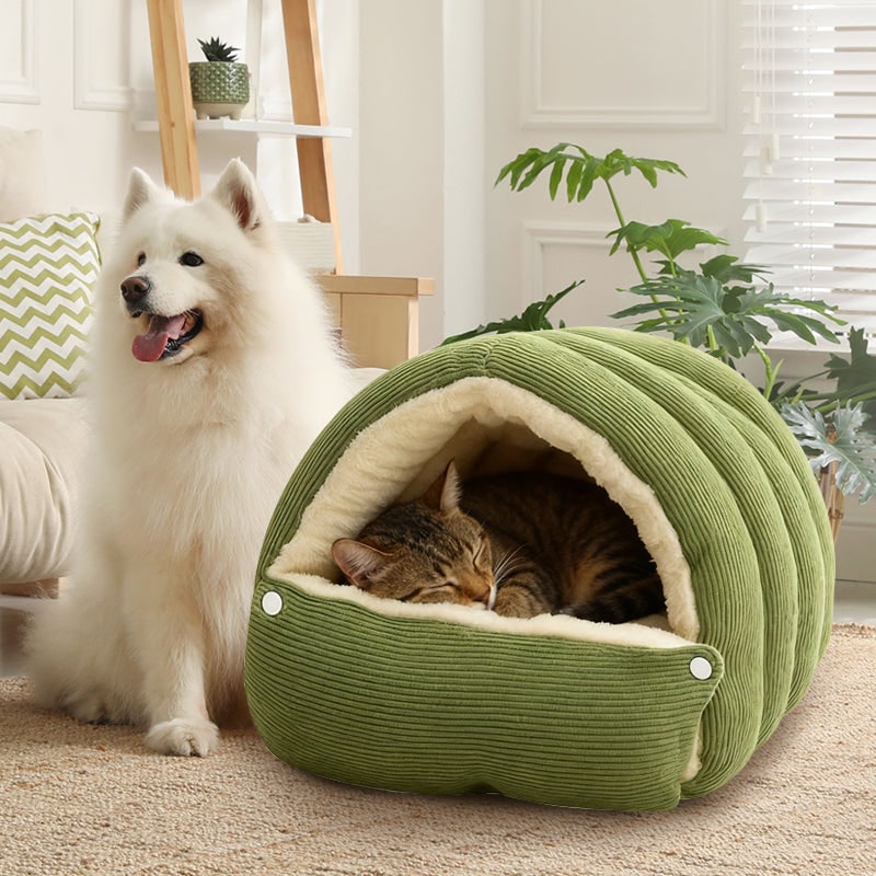 Dog and Cat Cave Bed with Corduroy Fleece Lining and Memory Foam
