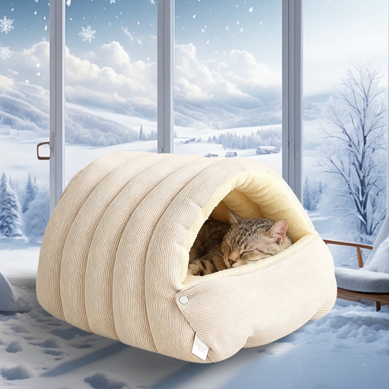Dog and Cat Cave Bed with Corduroy Fleece Lining and Memory Foam