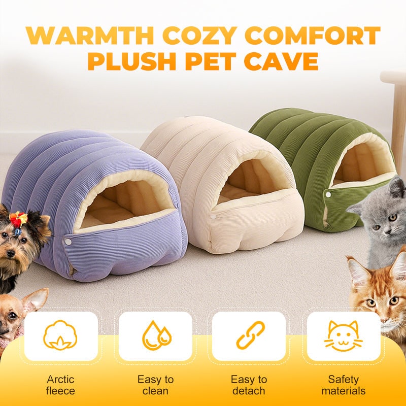 Dog and Cat Cave Bed with Corduroy Fleece Lining and Memory Foam