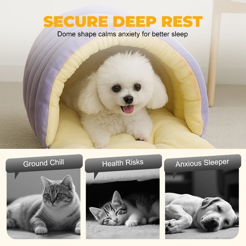 Dog and Cat Cave Bed with Corduroy Fleece Lining and Memory Foam