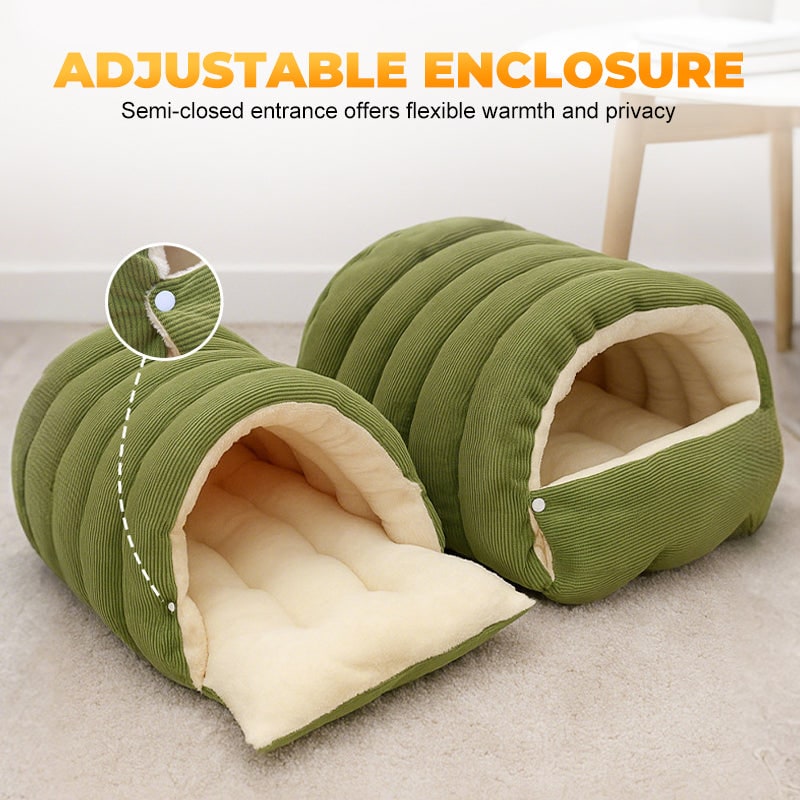 Dog and Cat Cave Bed with Corduroy Fleece Lining and Memory Foam