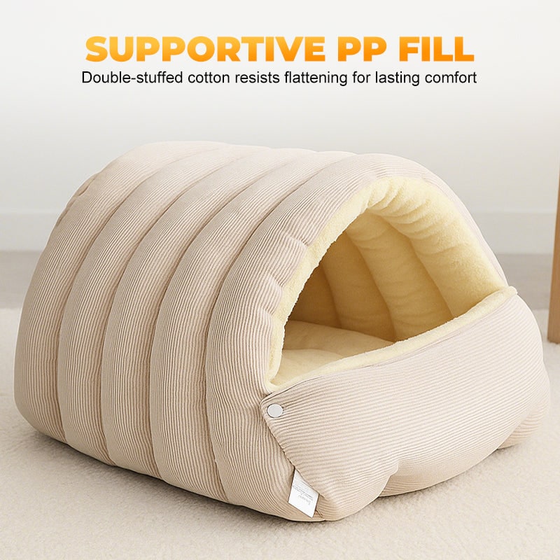 Dog and Cat Cave Bed with Corduroy Fleece Lining and Memory Foam