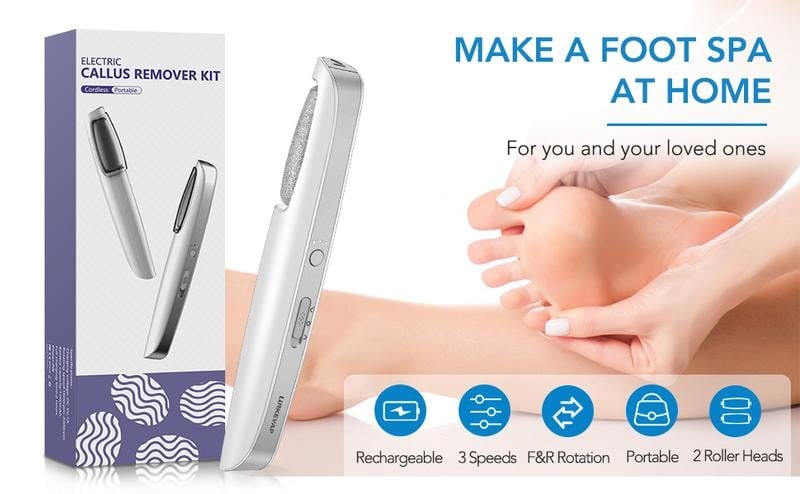 Electric Foot File and Callus Remover with Rechargeable Roller Head