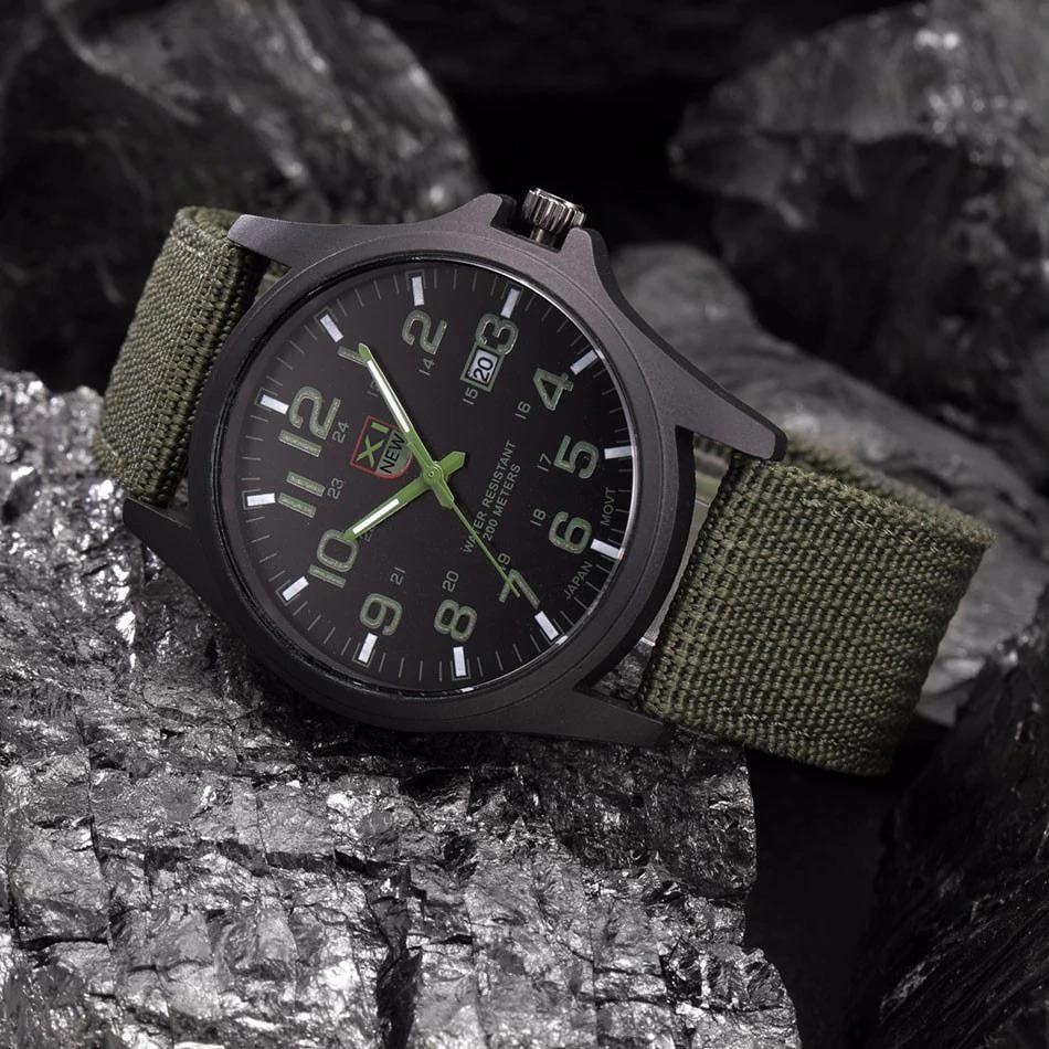 Men's Field Watch with Nylon Strap Luminous Hands Tactical Analog