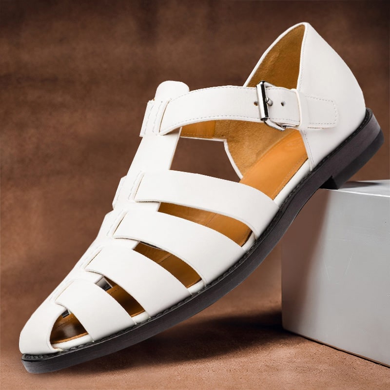 Men's Fisherman Closed Toe Leather Sandals with Adjustable Buckle