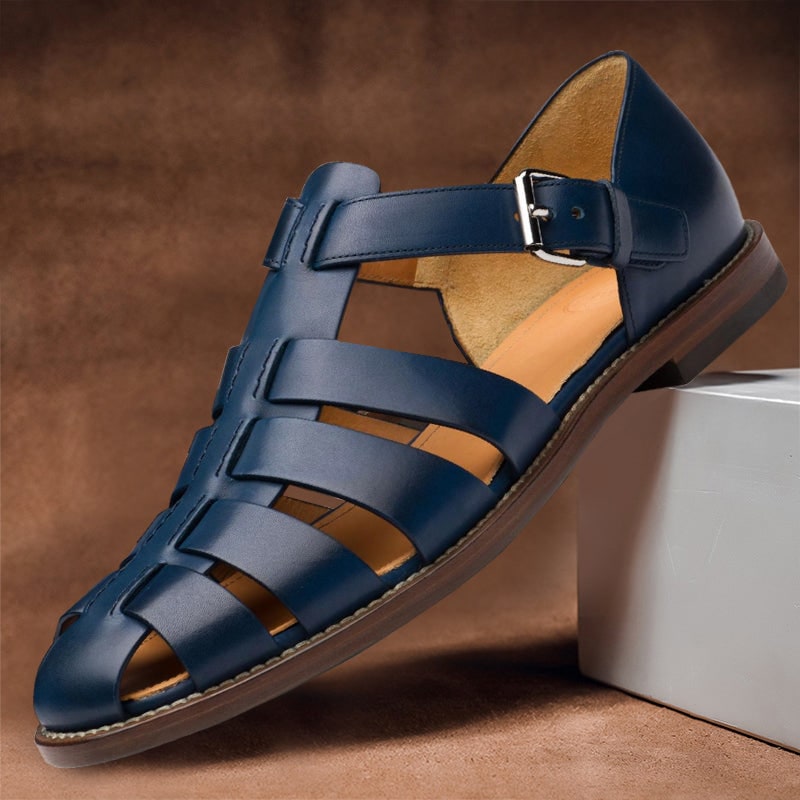 Men's Fisherman Closed Toe Leather Sandals with Adjustable Buckle