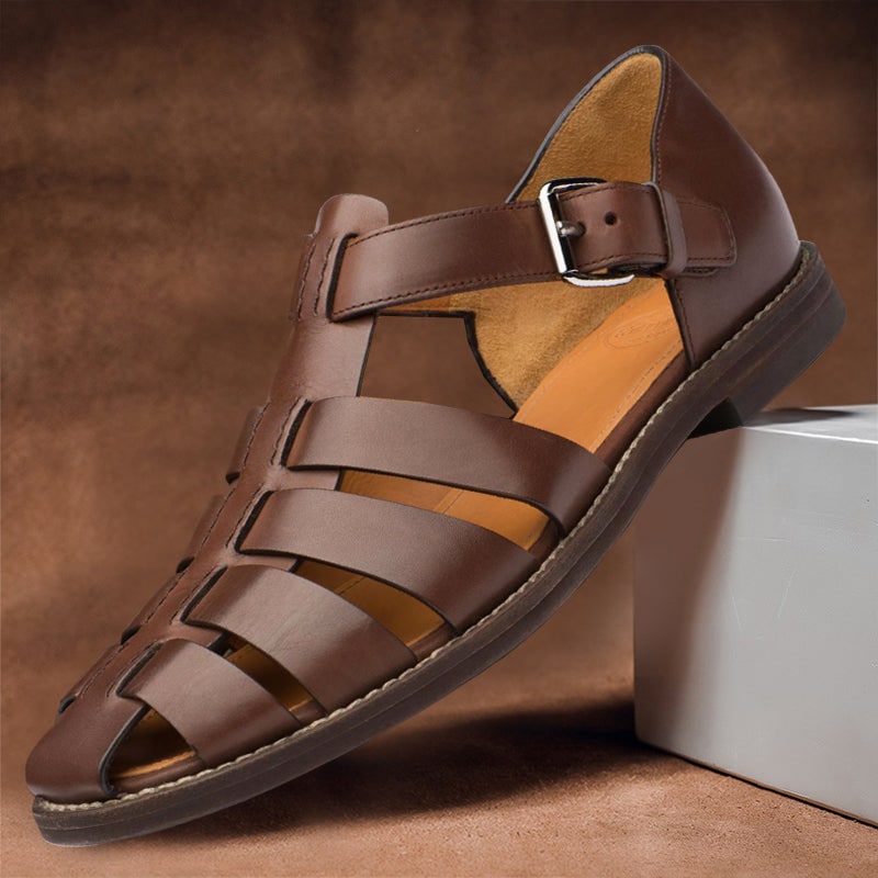Men's Fisherman Closed Toe Leather Sandals with Adjustable Buckle