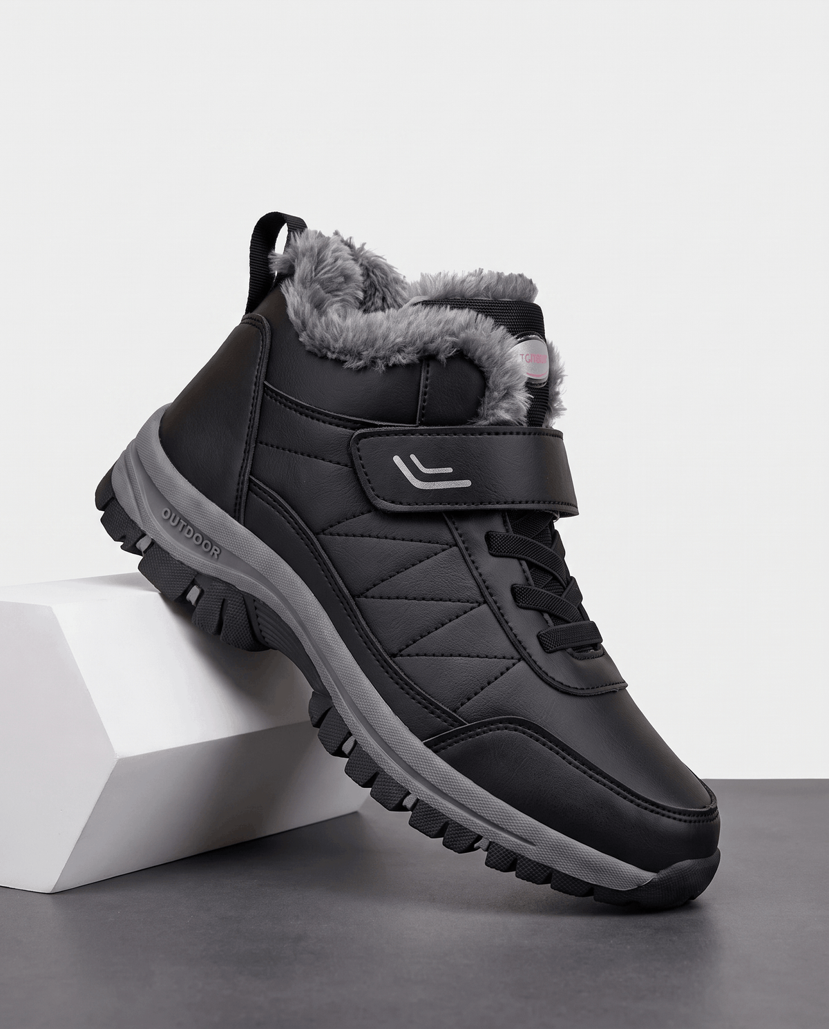 Fleece-Lined Ankle Boots for Men – Hook-and-Loop Strap & Lug Outsole | Vittorio