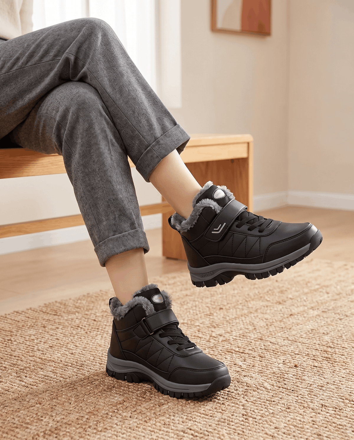 Fleece-Lined Ankle Boots for Men – Hook-and-Loop Strap & Lug Outsole | Vittorio