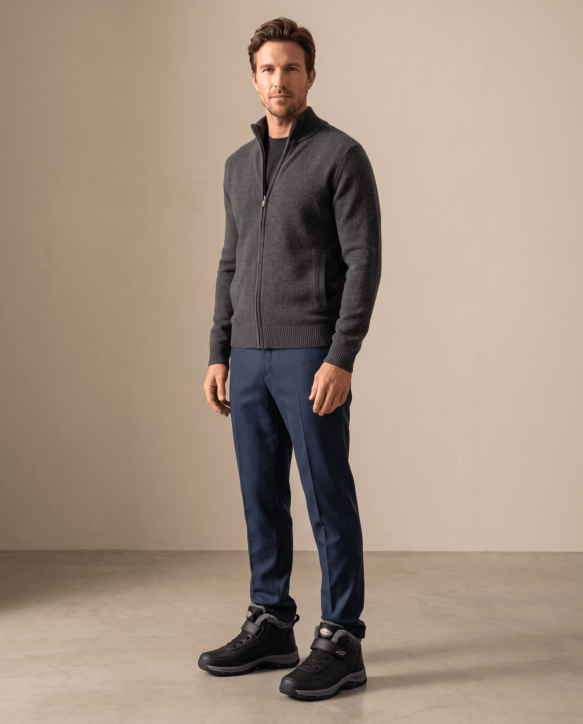 Fleece-Lined Ankle Boots for Men – Hook-and-Loop Strap & Lug Outsole | Vittorio