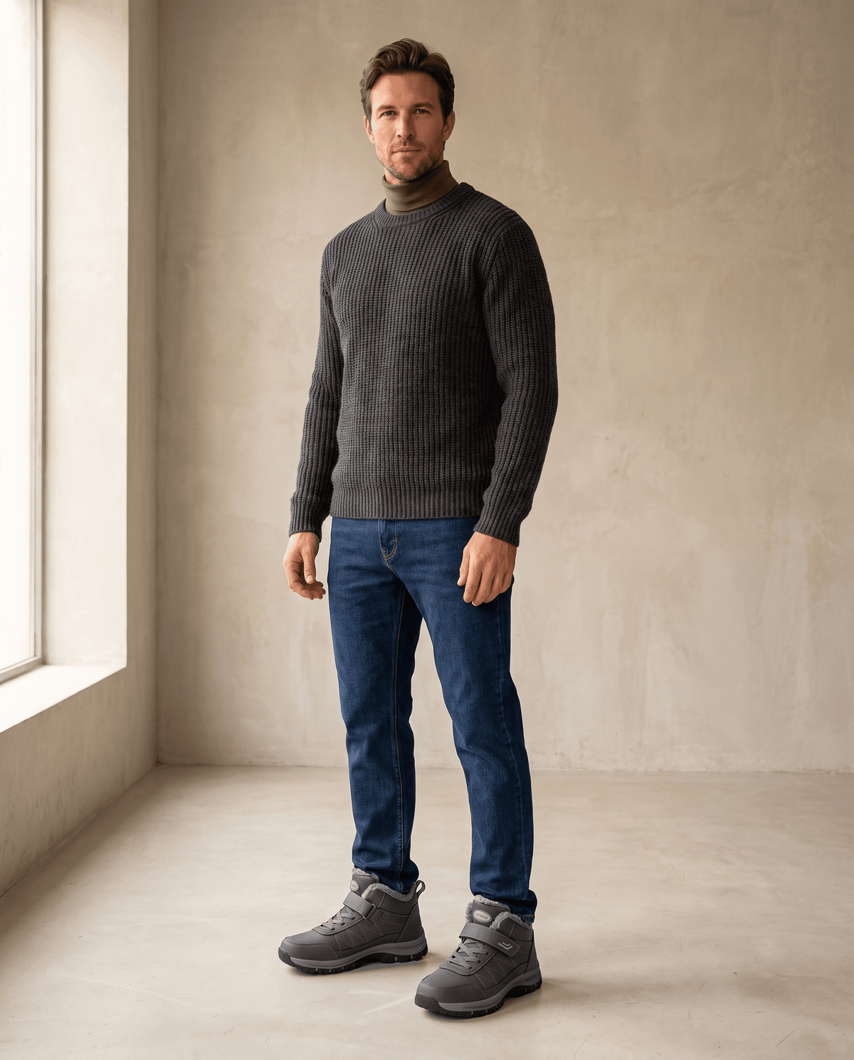 Fleece-Lined Ankle Boots for Men – Hook-and-Loop Strap & Lug Outsole | Vittorio