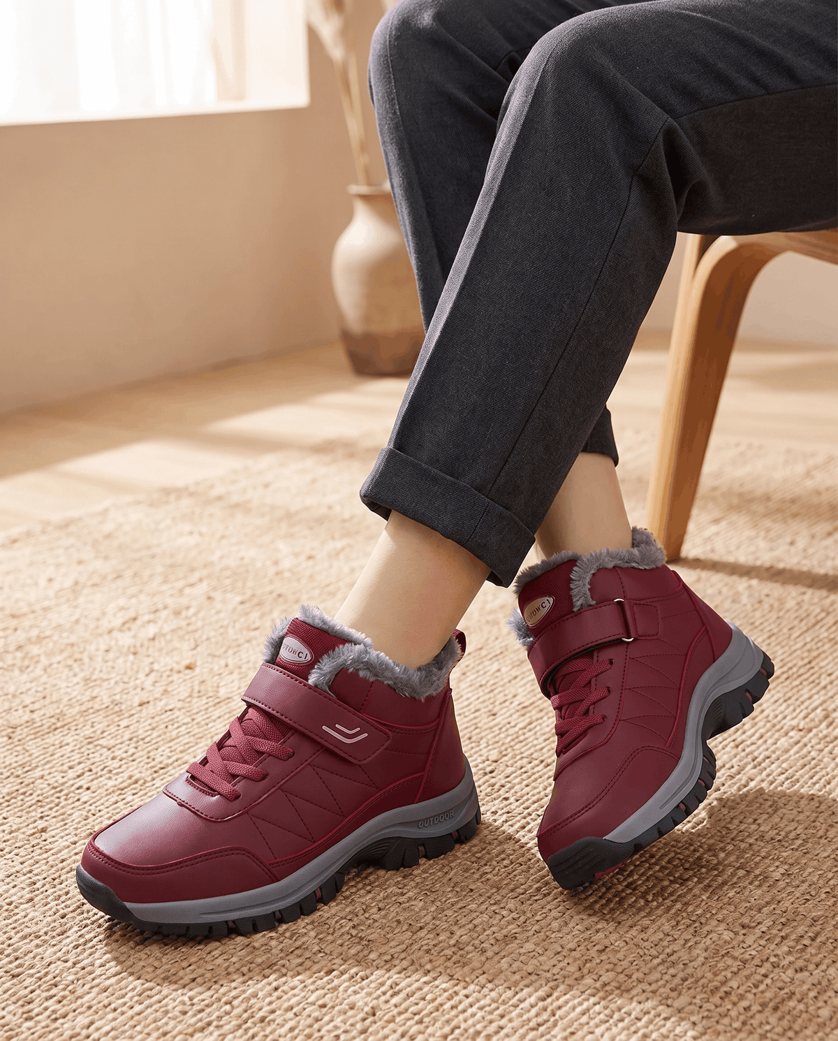 Fleece-Lined Ankle Boots for Men – Hook-and-Loop Strap & Lug Outsole | Vittorio