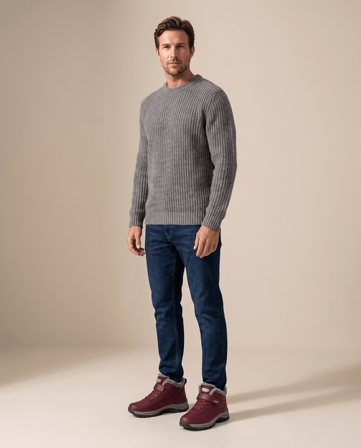 Fleece-Lined Ankle Boots for Men – Hook-and-Loop Strap & Lug Outsole | Vittorio