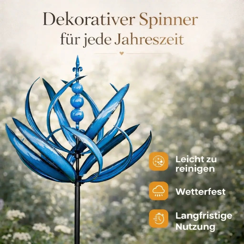 Garden Wind Spinners with Kinetic Metal Lotus Design and 360 Degree Rotation