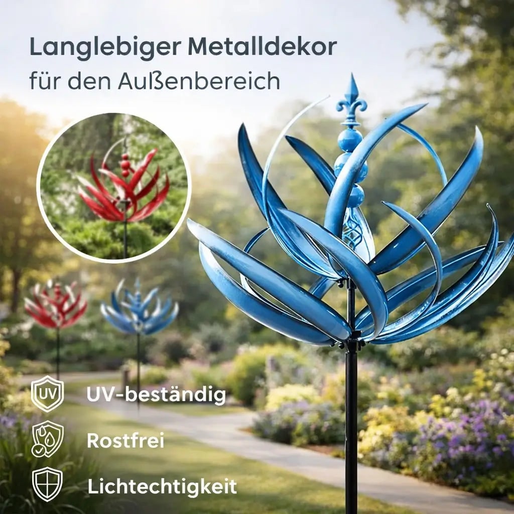 Garden Wind Spinners with Kinetic Metal Lotus Design and 360 Degree Rotation
