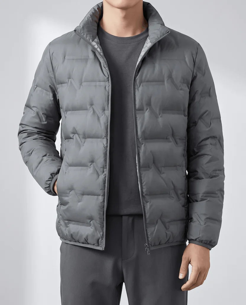 Quilted Duck Down Puffer Jacket – Stand Collar, Zip Front and Elasticized Cuffs | Lucian
