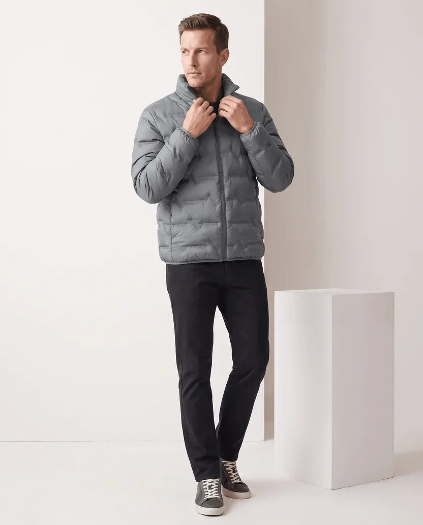 Quilted Duck Down Puffer Jacket – Stand Collar, Zip Front and Elasticized Cuffs | Lucian