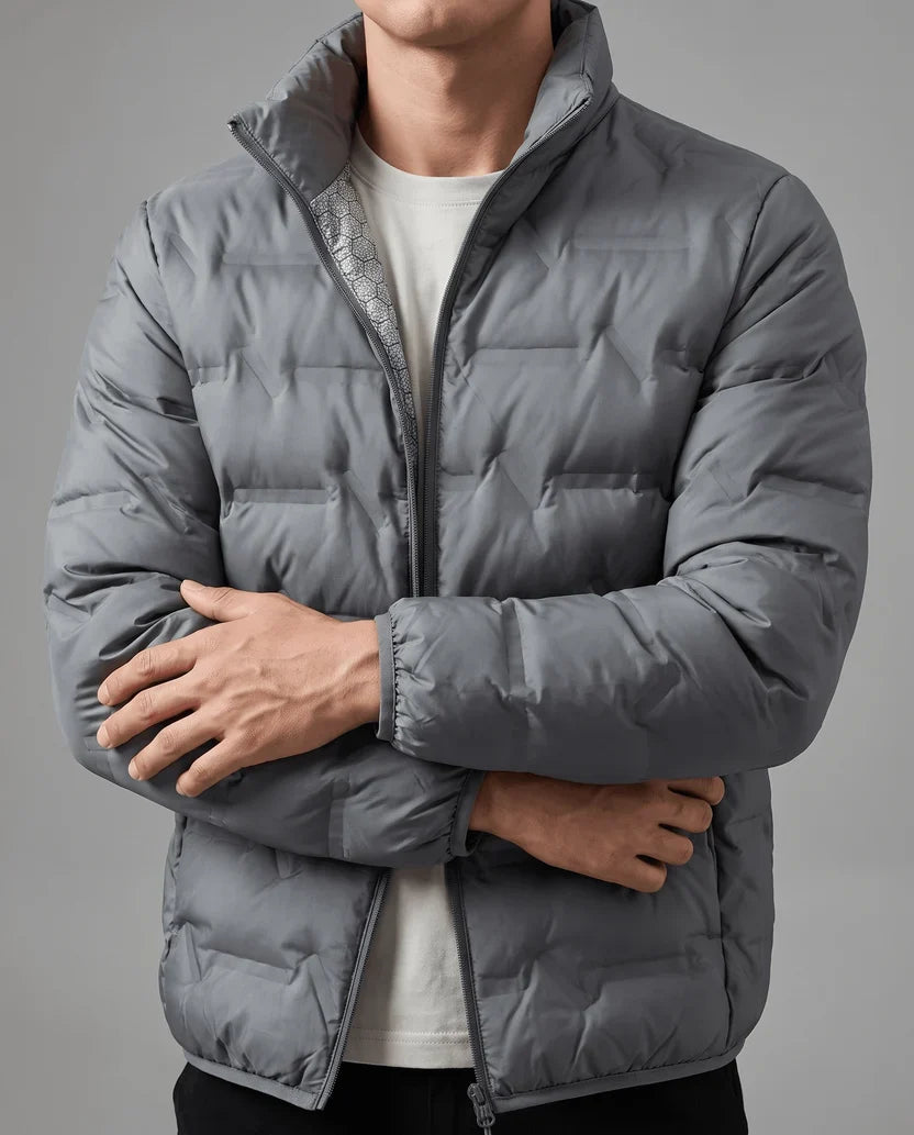 Quilted Duck Down Puffer Jacket – Stand Collar, Zip Front and Elasticized Cuffs | Lucian