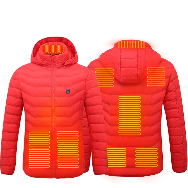 Men's Heated Puffer Jacket with Hood and Quilted Insulation Full Zip