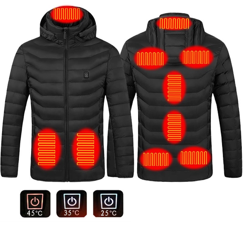 Men's Heated Puffer Jacket with Hood and Quilted Insulation Full Zip
