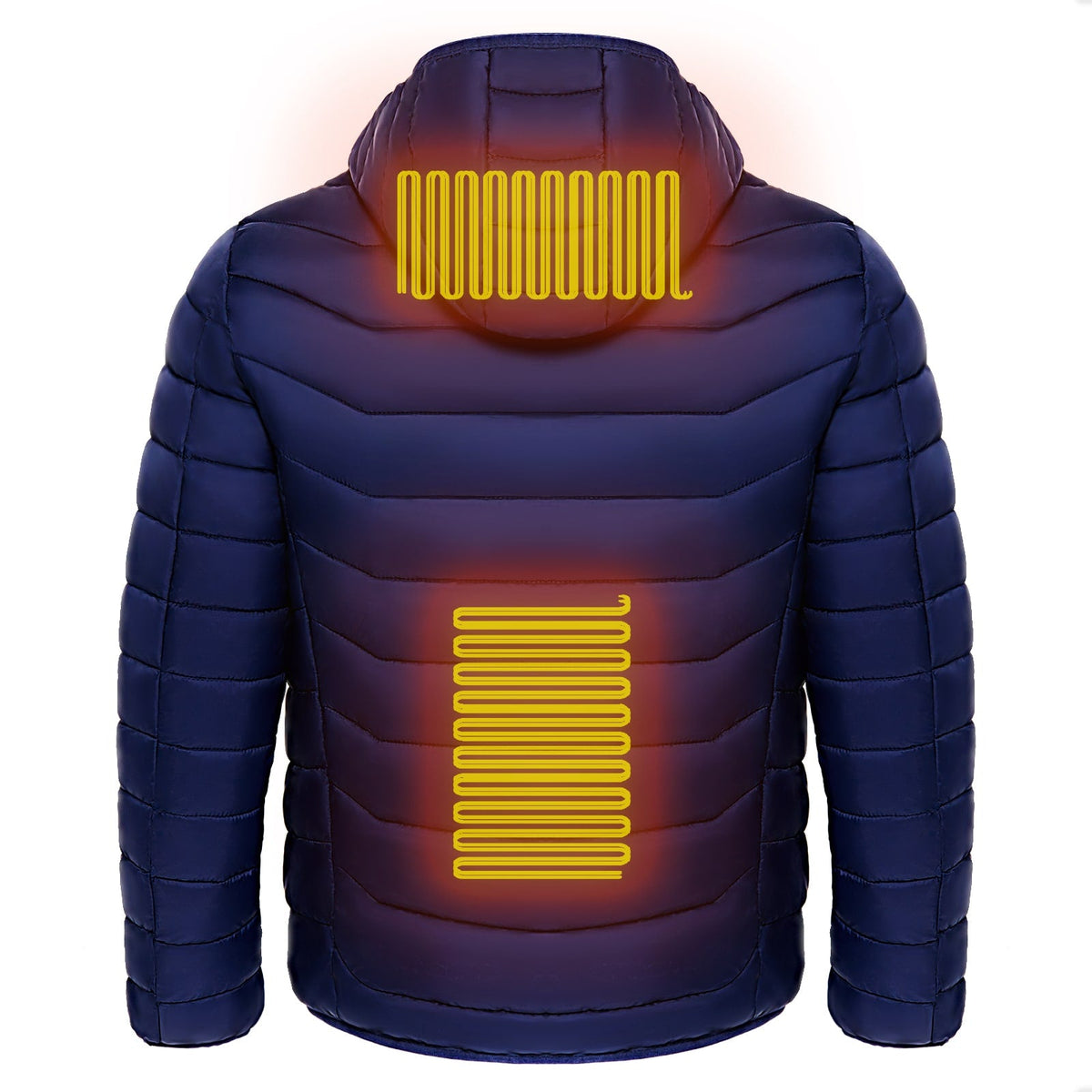 Men's Heated Puffer Jacket with Hood and Quilted Insulation Full Zip