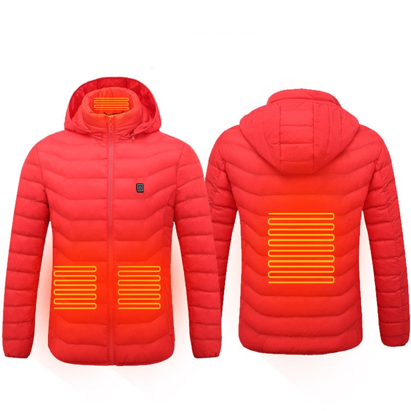 Men's Heated Puffer Jacket with Hood and Quilted Insulation Full Zip